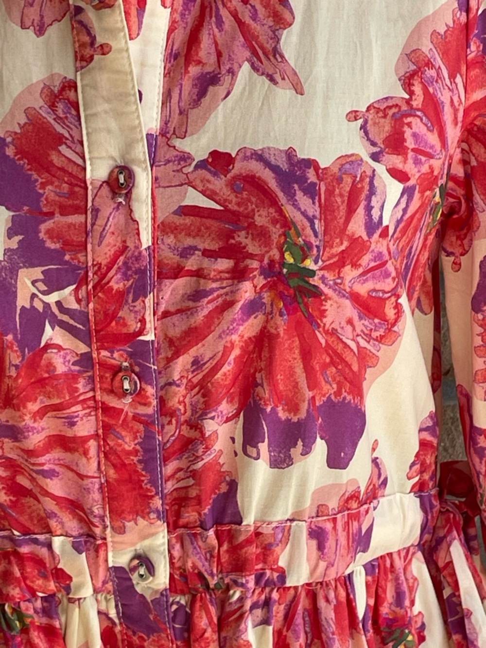 Floral Pink-and-Cream Maxi Shirt Dress - Picture 2 of 8